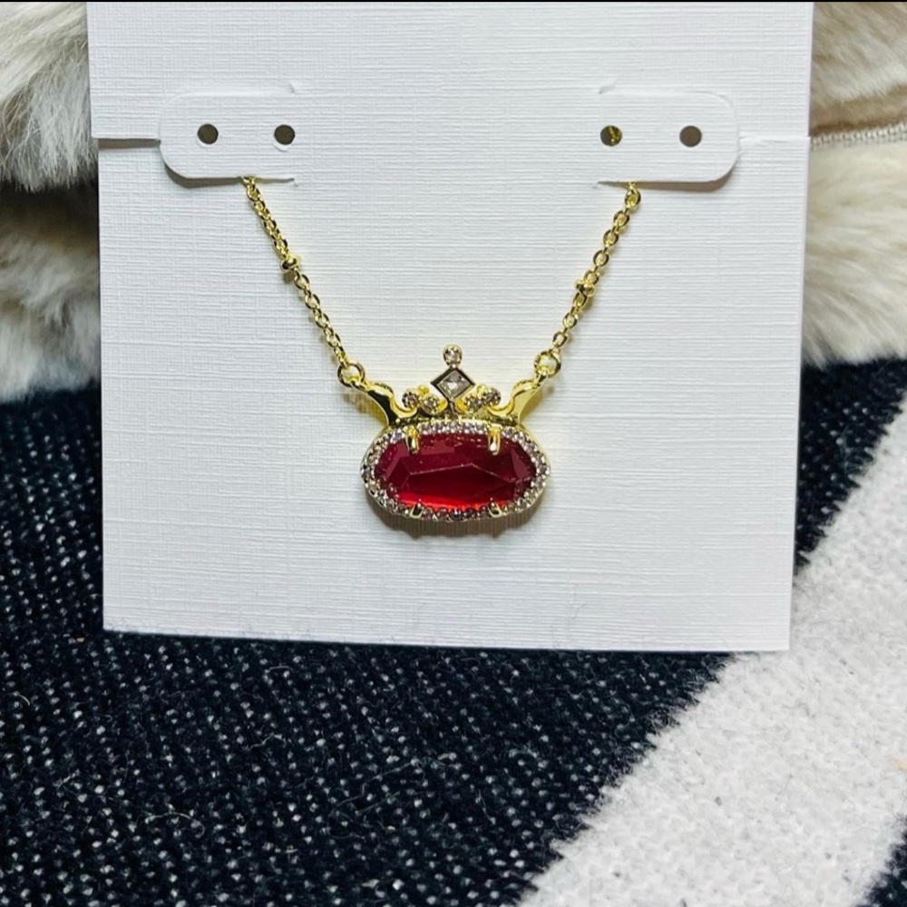 NWT Disney Princess Crown Inspired Necklace with red/ pink colored stone.